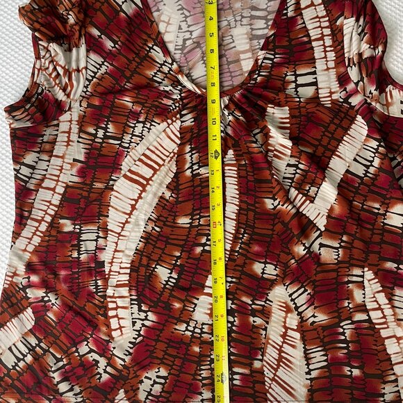 WORTHINGTON Woman Stretch 2X KNIT BLOUSE TOP Short Sleeves V-NECK Brown Black - Picture 12 of 15